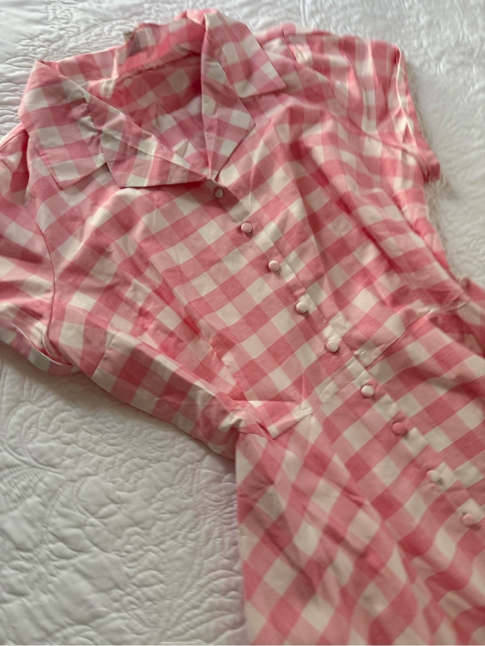 Unique Vintage Pinup Shirt Dress Pink Gingham 1950s 3XL Plus 1940s Rockabilly - Picture 3 of 5